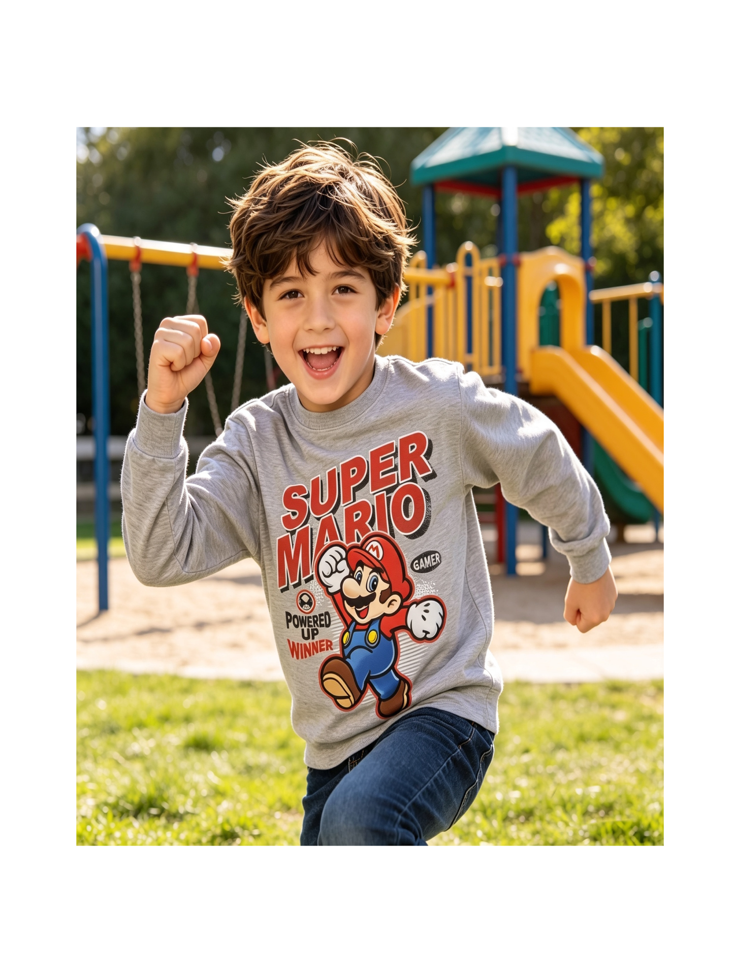 Kids Super Mario 'powered Up Winner' T-shirt (7-8yrs)