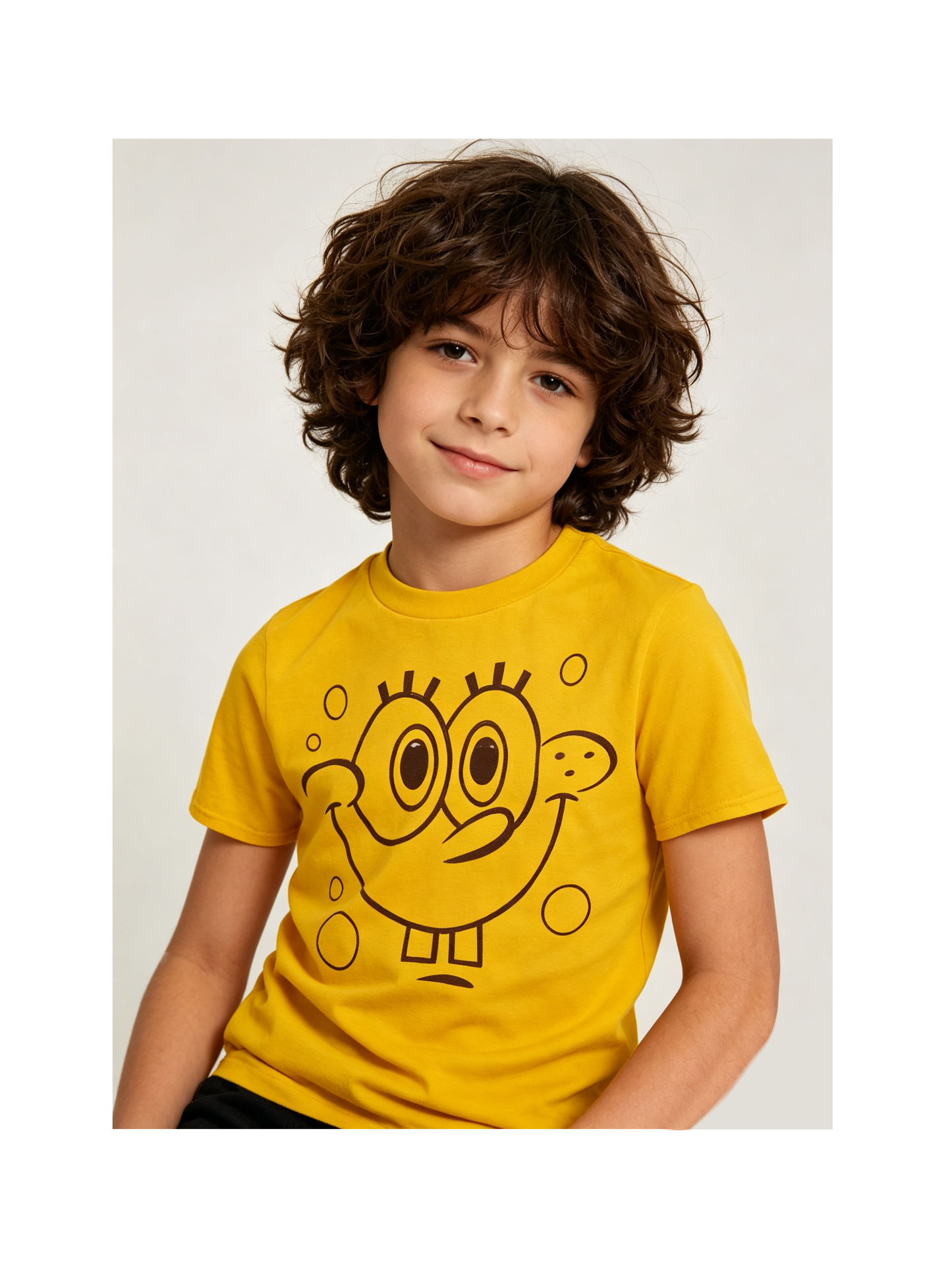 Big Kids SpongeBob Square Pants 'Gel Face' T-shirt (Young Small - Medium)